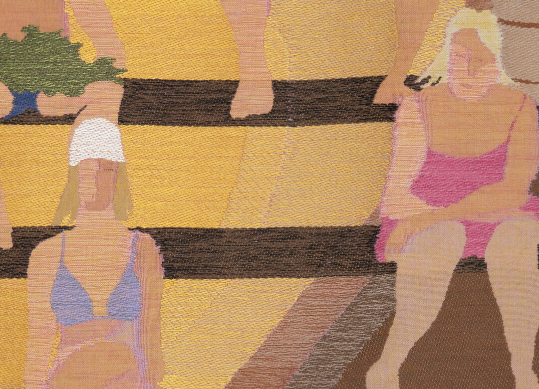 A close-up of a textile artwork.