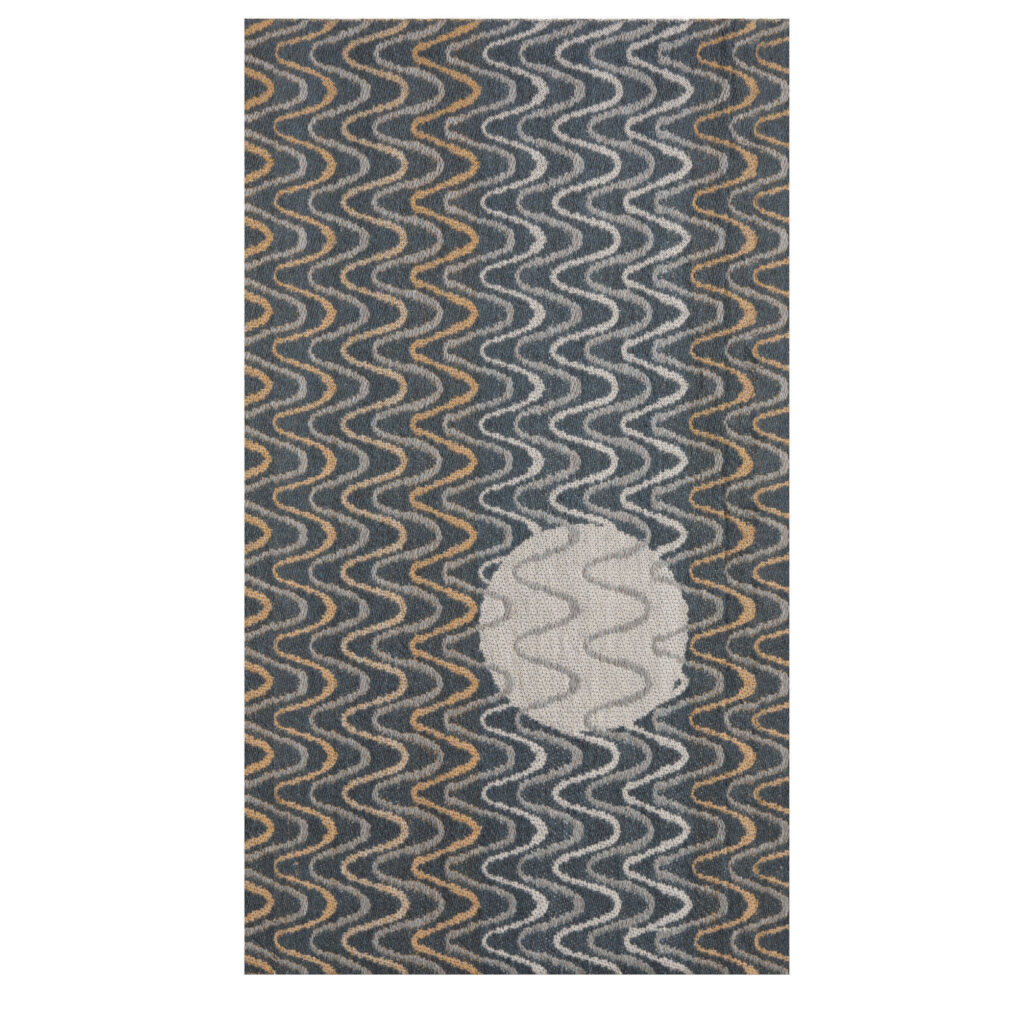 The picture shows a woven artwork depicting the reflection of the moon on the surface of the water.