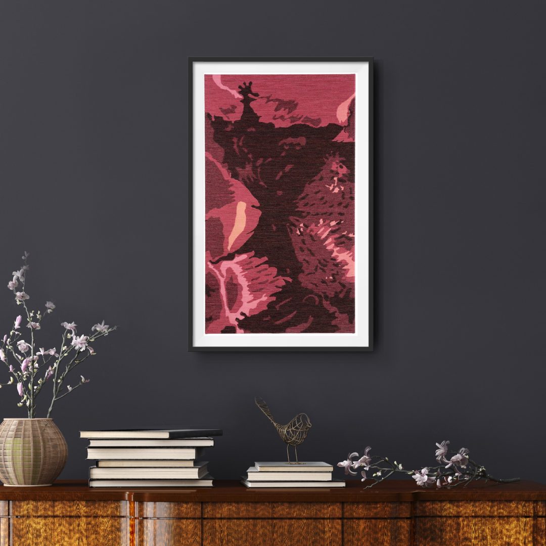 The picture shows a framed fine art giclee print from the artwork Käsittäjä 1 hung on the wall.